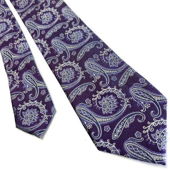 Joseph Abboud‎ Purple Silk Tie Woven Skinny Paisley Floral - Picture 1 of 6